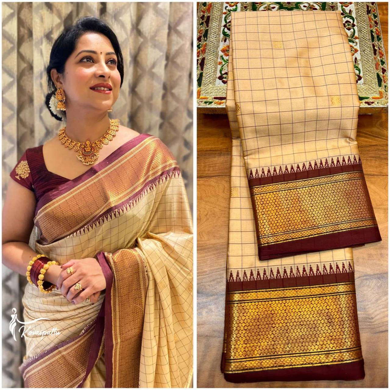 New Lounching Cotton Checks Minakari Silk Saree