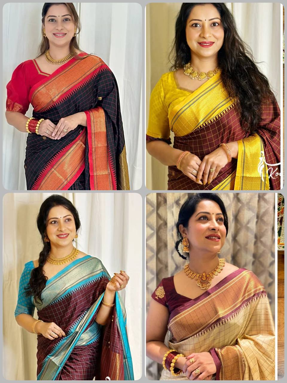 New Lounching Cotton Checks Minakari Silk Saree