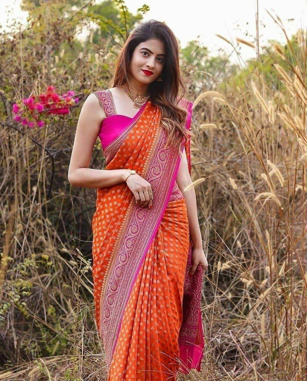 Beautiful Art Silk Jacquard Border Saree Wedding Wear Party