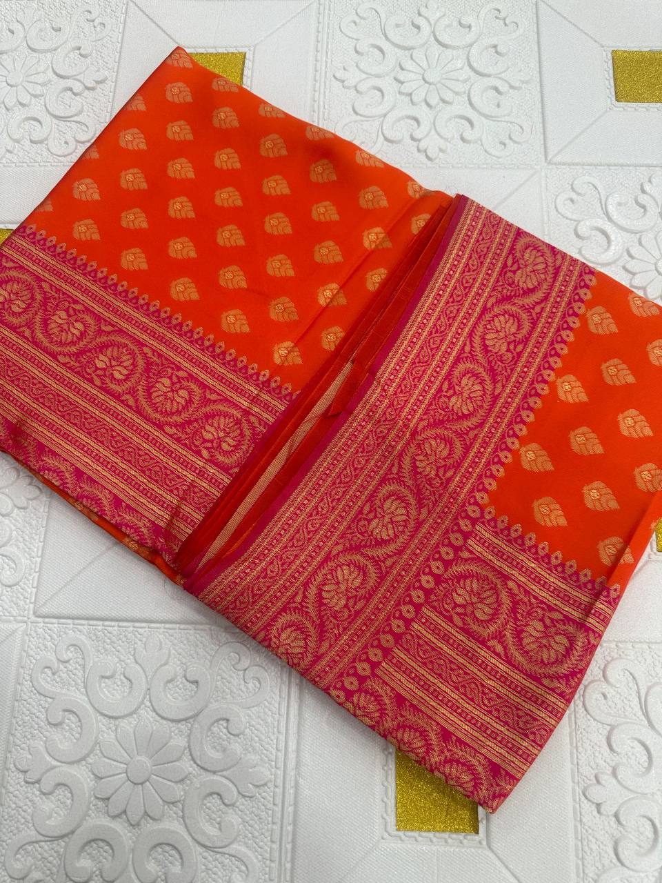Beautiful Art Silk Jacquard Border Saree Wedding Wear Party