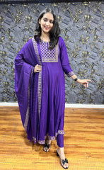 New Premium Beautiful Printed Designer Rayon Traditional Kurti With Pant And Dupatta Set Embroidery Work