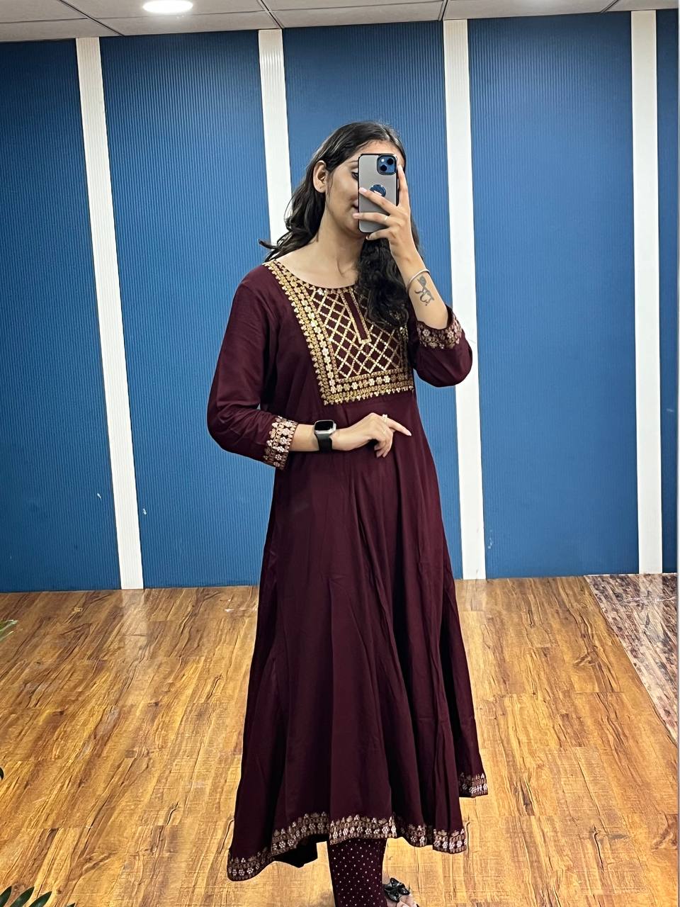 New Premium Beautiful Printed Designer Rayon Traditional Kurti With Pant And Dupatta Set Embroidery Work