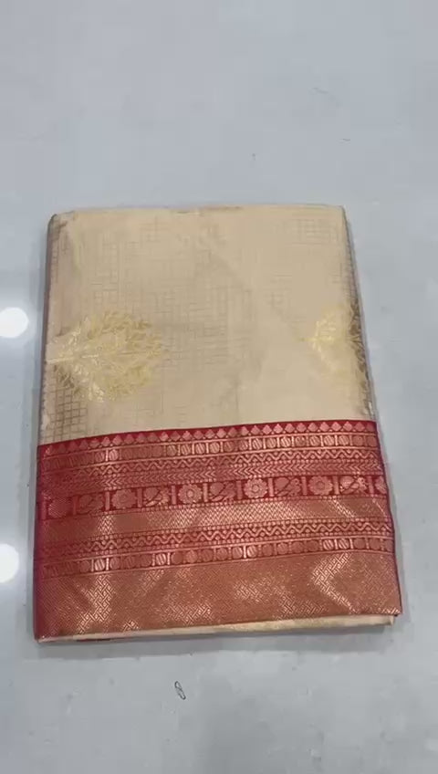 Beautifully Woven Lichi Silk Saree with Art Silk Border & Festive Rich Pallu