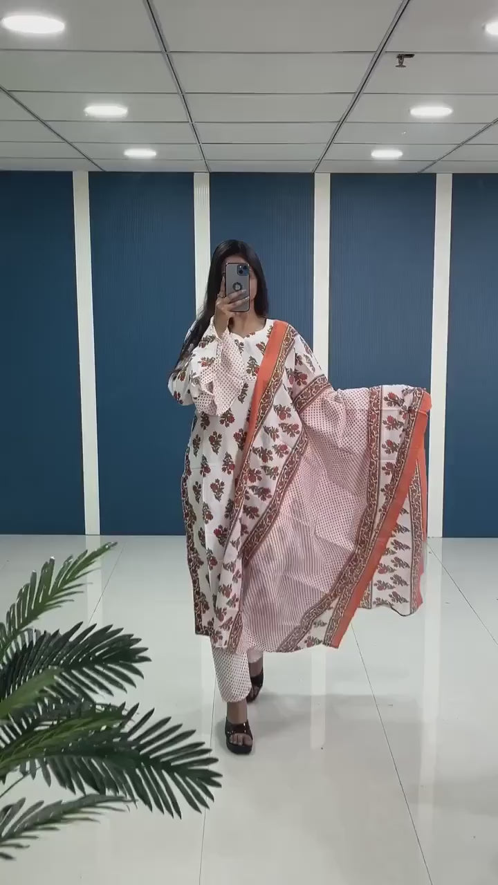 Beautiful Printed Kurti, Pant & Dupatta Set.