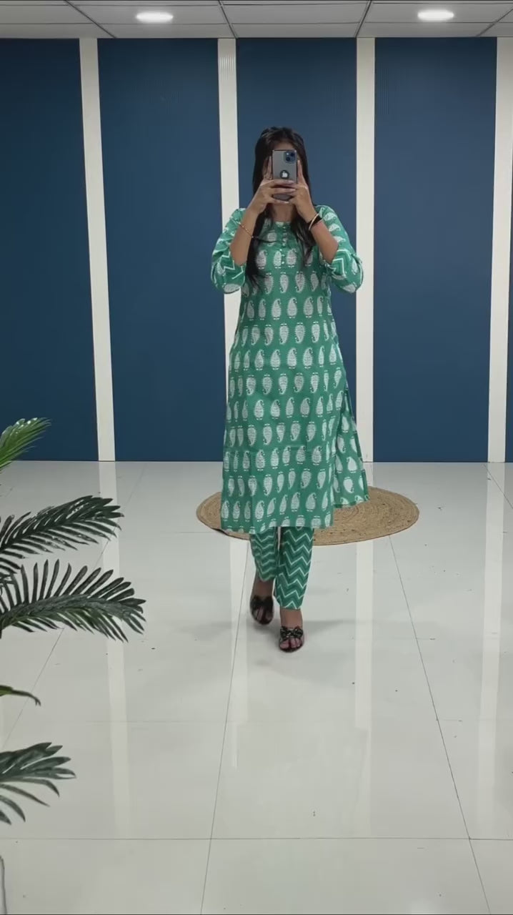 Lavish Cotton kurti with Pant set for style and comfort!
