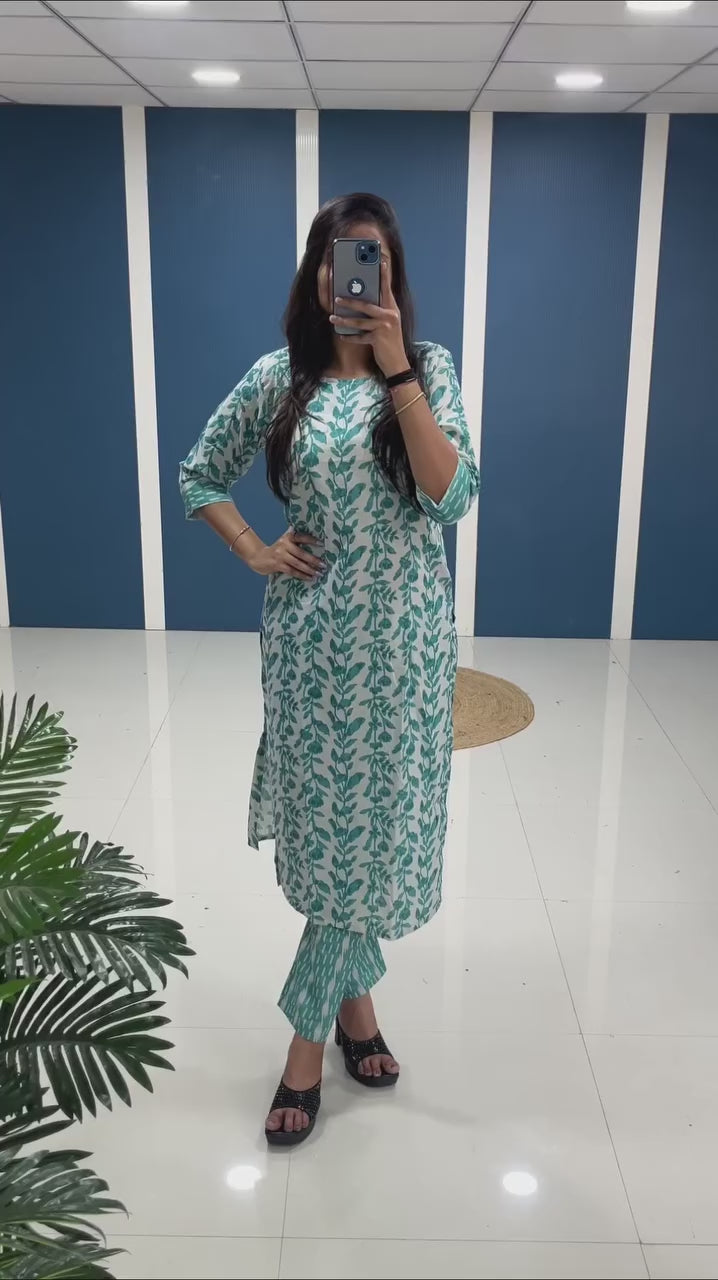 Lavish Cotton kurti with Pant set for style and comfort!