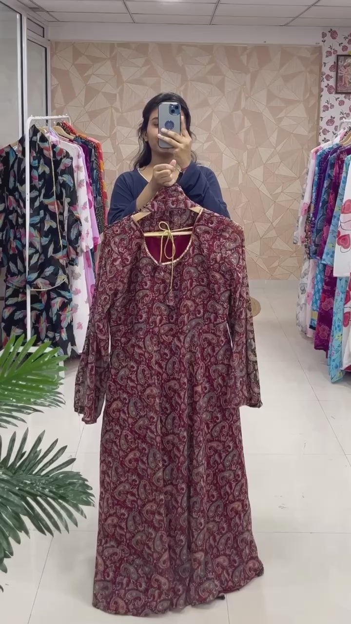 Stylish Fancy Trendy Printed Georgette Anarkali Gown Set With Dupatta