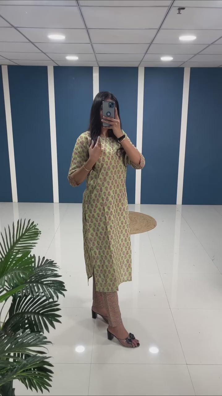 Finesse Cotton kurti with Pant set for style and comfort!