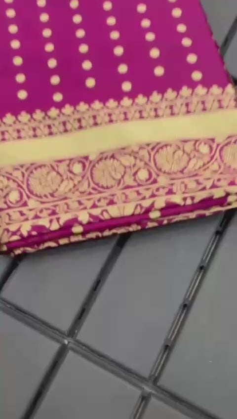Beautiful Art Silk Jacquard Border Saree With Unstitched Running Blouse
