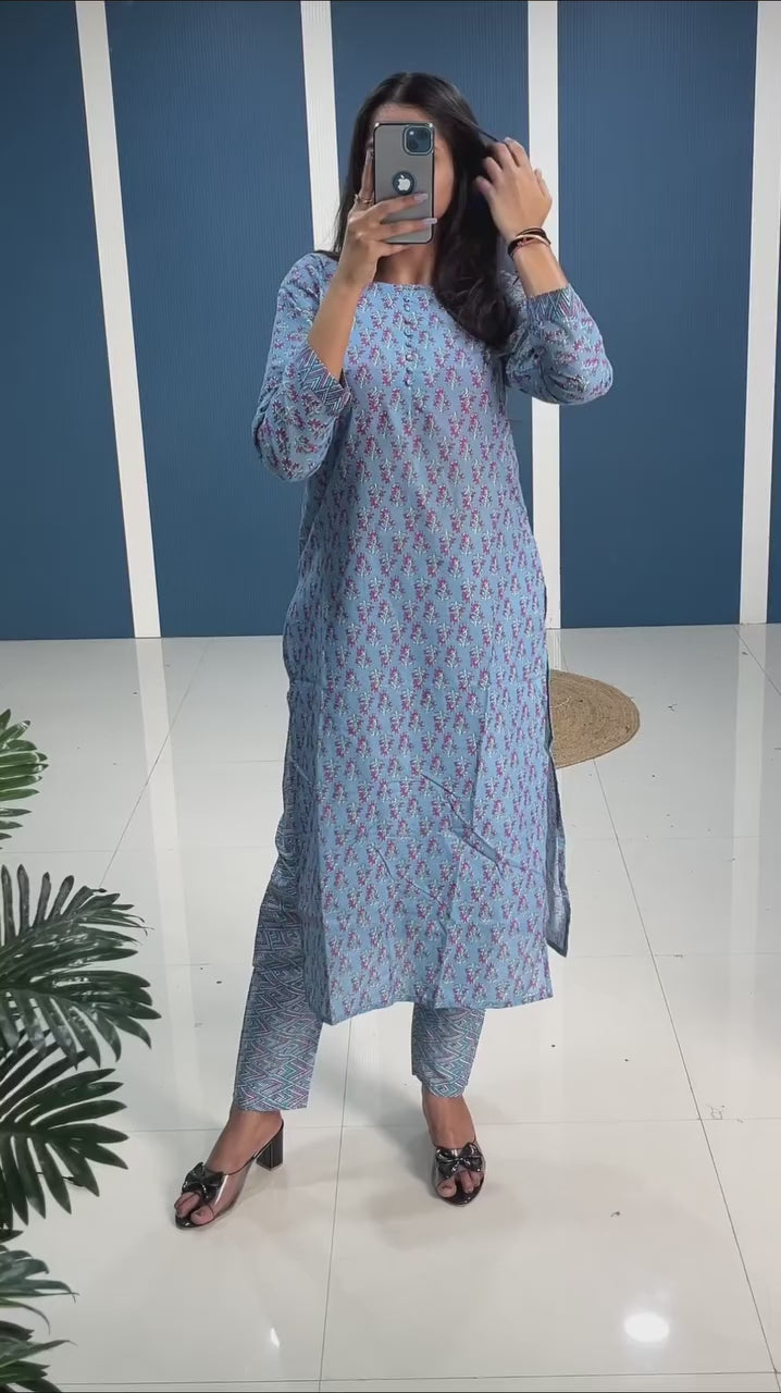Cotton kurti with Pant set for style and comfort