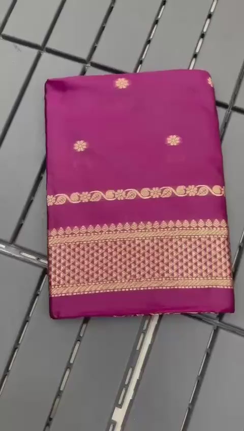 Soft Lichi Silk Saree with Rich Jacquard Border & Contrast Blouse – Wedding & Party Wear